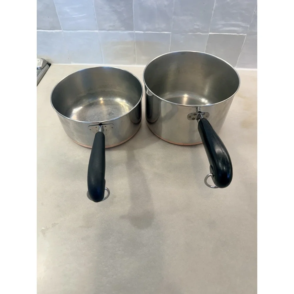 Vintage Revere Ware Copper Bottom Saucepan Set 2 Qt and 3 Qt Rome NY USA 1801